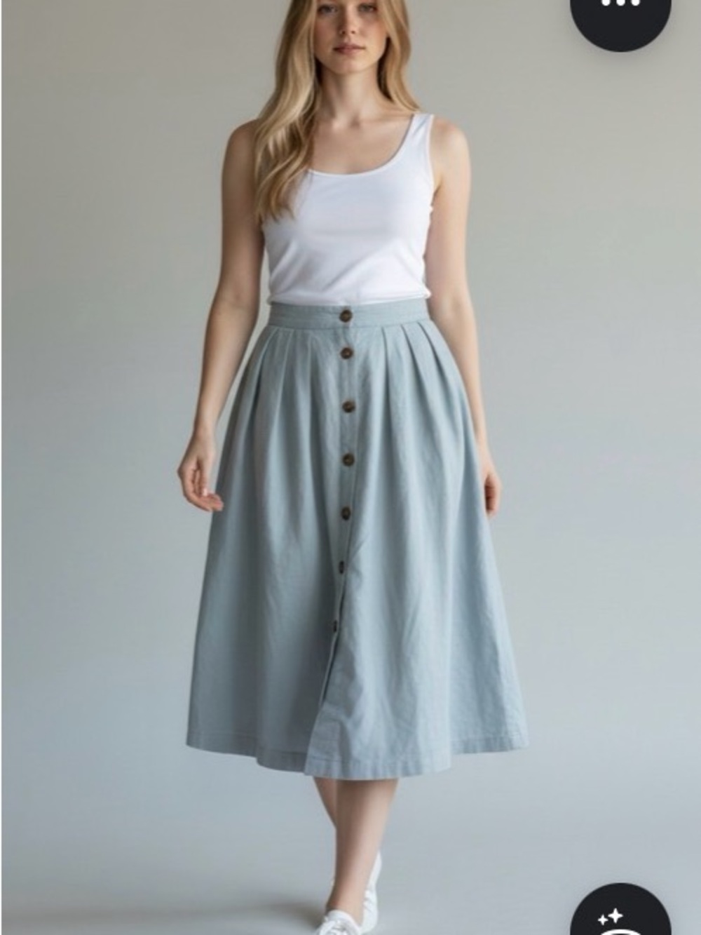 POL Pale Blue Button-Front A-Line Midi Skirt